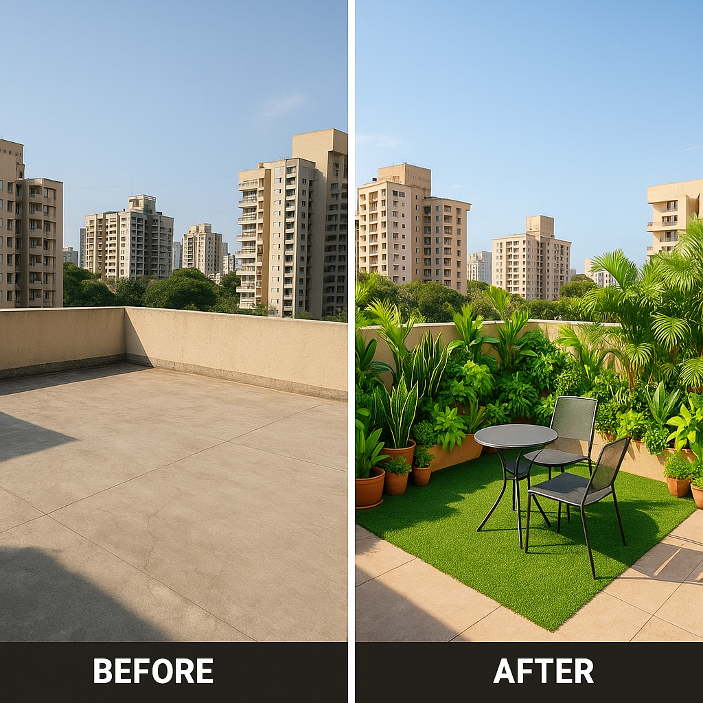 terrace garden before after transformation India