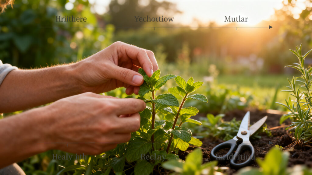 Correct herb harvesting technique pinching method continuous growth