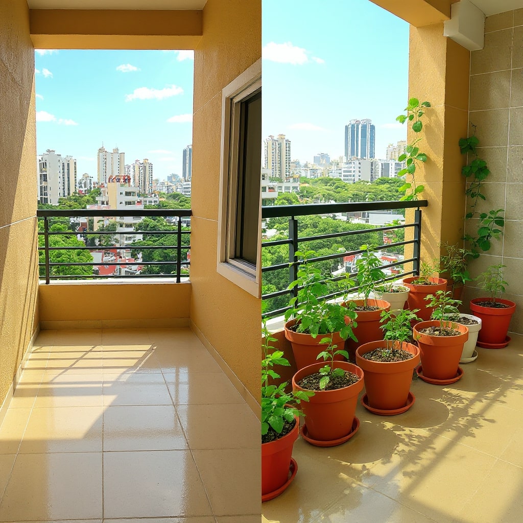 Balcony transformation from empty space to thriving herb garden