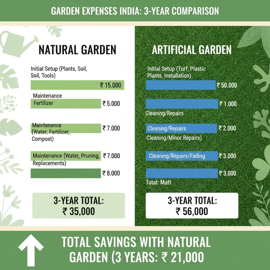 natural artificial garden cost comparison India savings