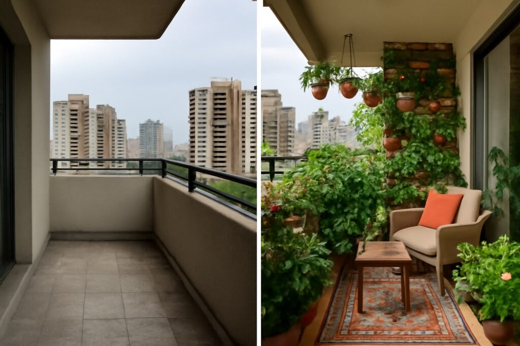 Mumbai apartment balcony transformation concrete to green space