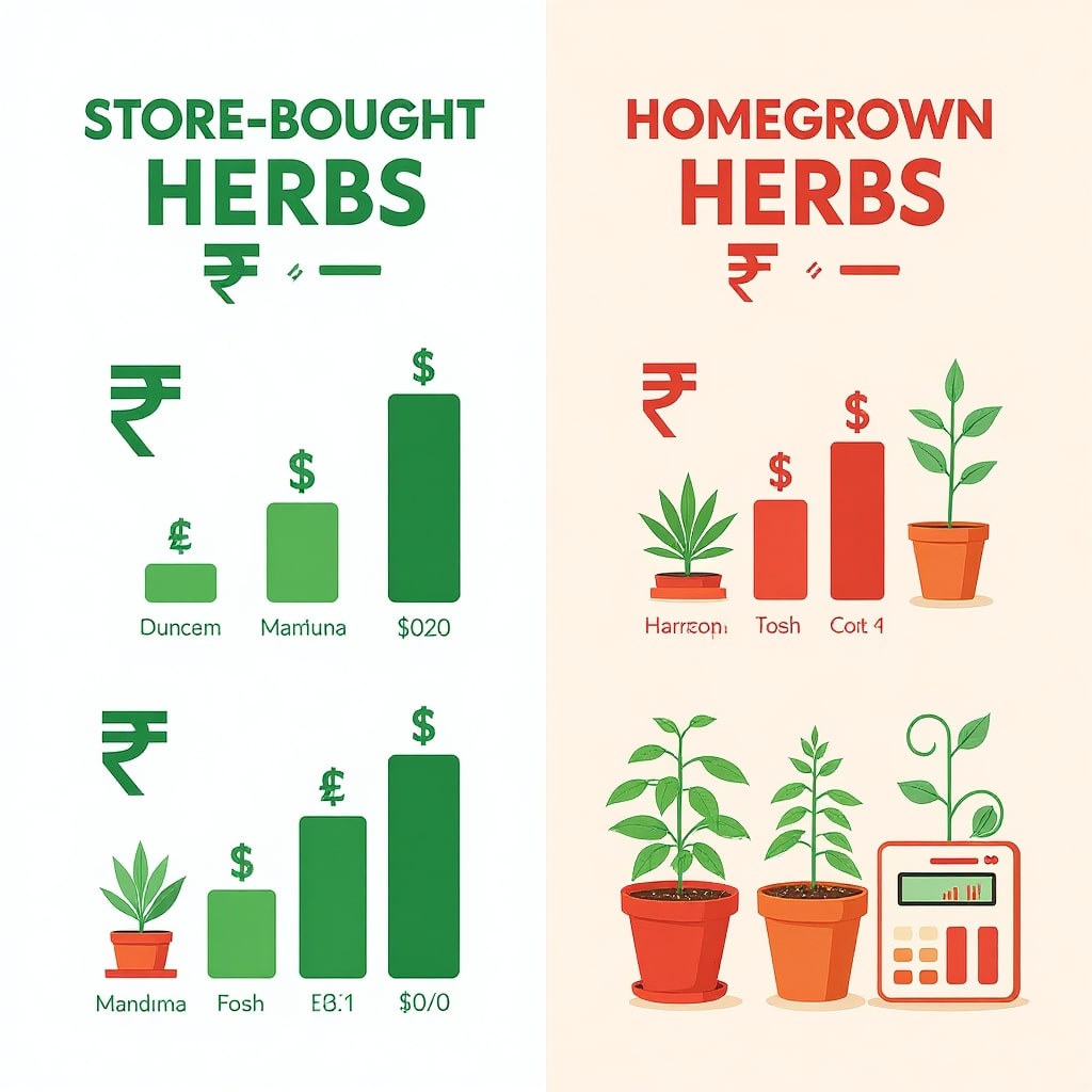 Cost savings chart homegrown herbs vs store bought herbs India