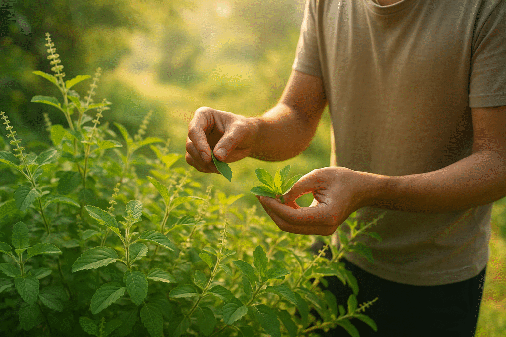 tulsi plant fresh leaves morning tea