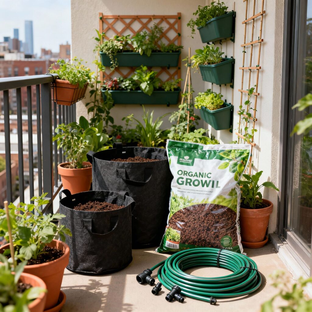 "Best plants vertical garden balcony apartment India vegetables herbs containers"
