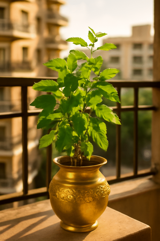 Green vertical garden corner on balcony
