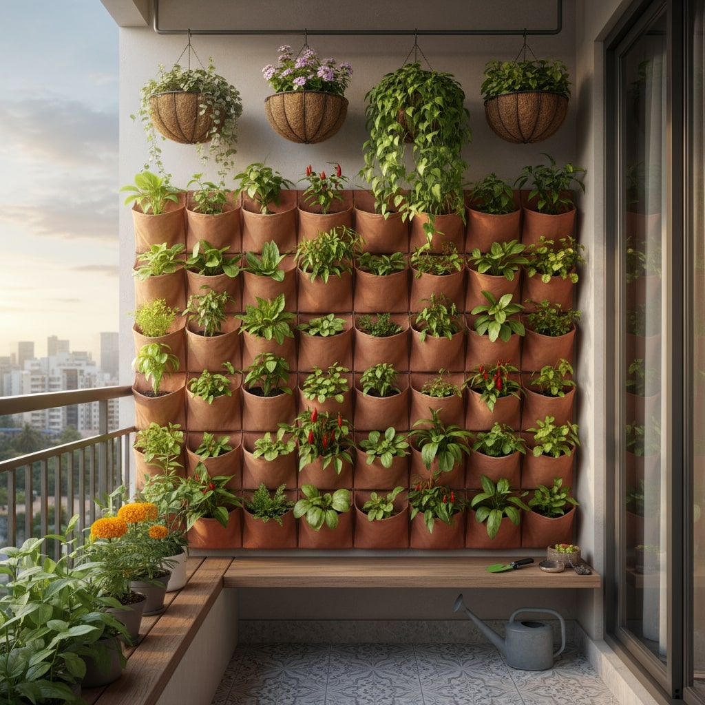 Vertical balcony garden setup