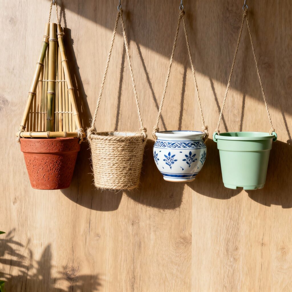kreliv bamboo terracotta hanging planter
