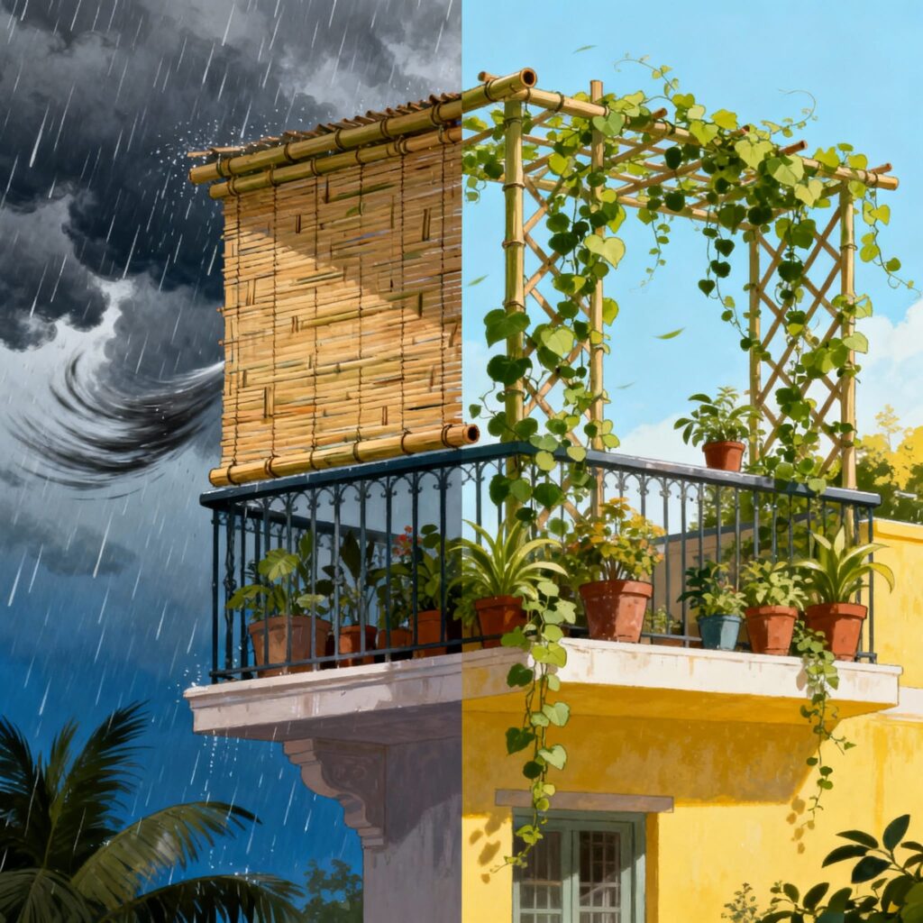 Bamboo wind protection garden