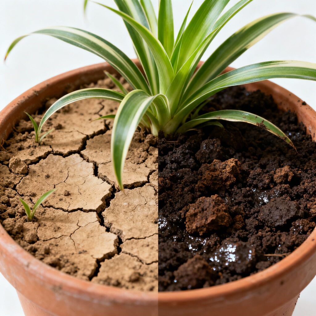 Spider plant overwatered vs underwatered
