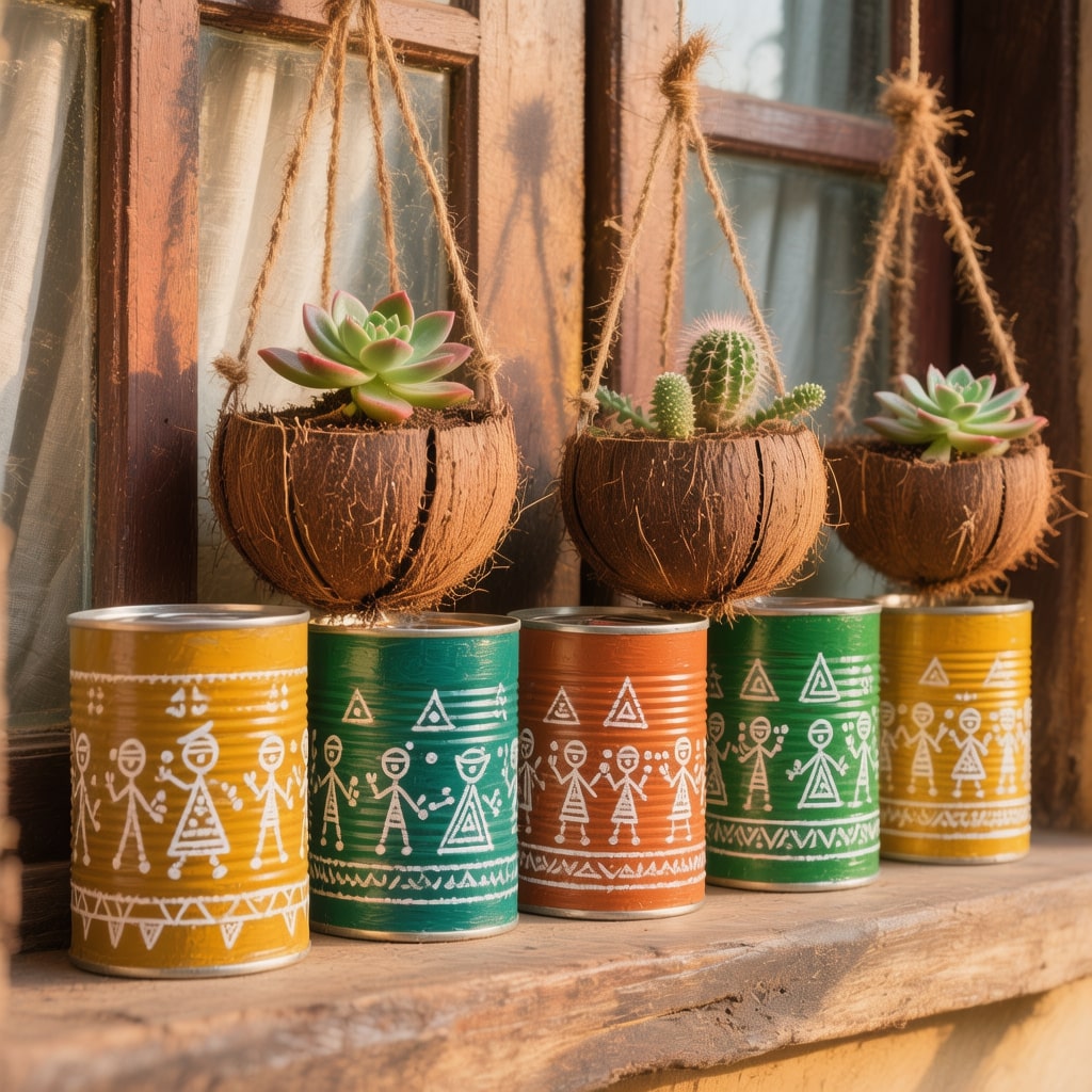 DIY plant pots from recycled materials
