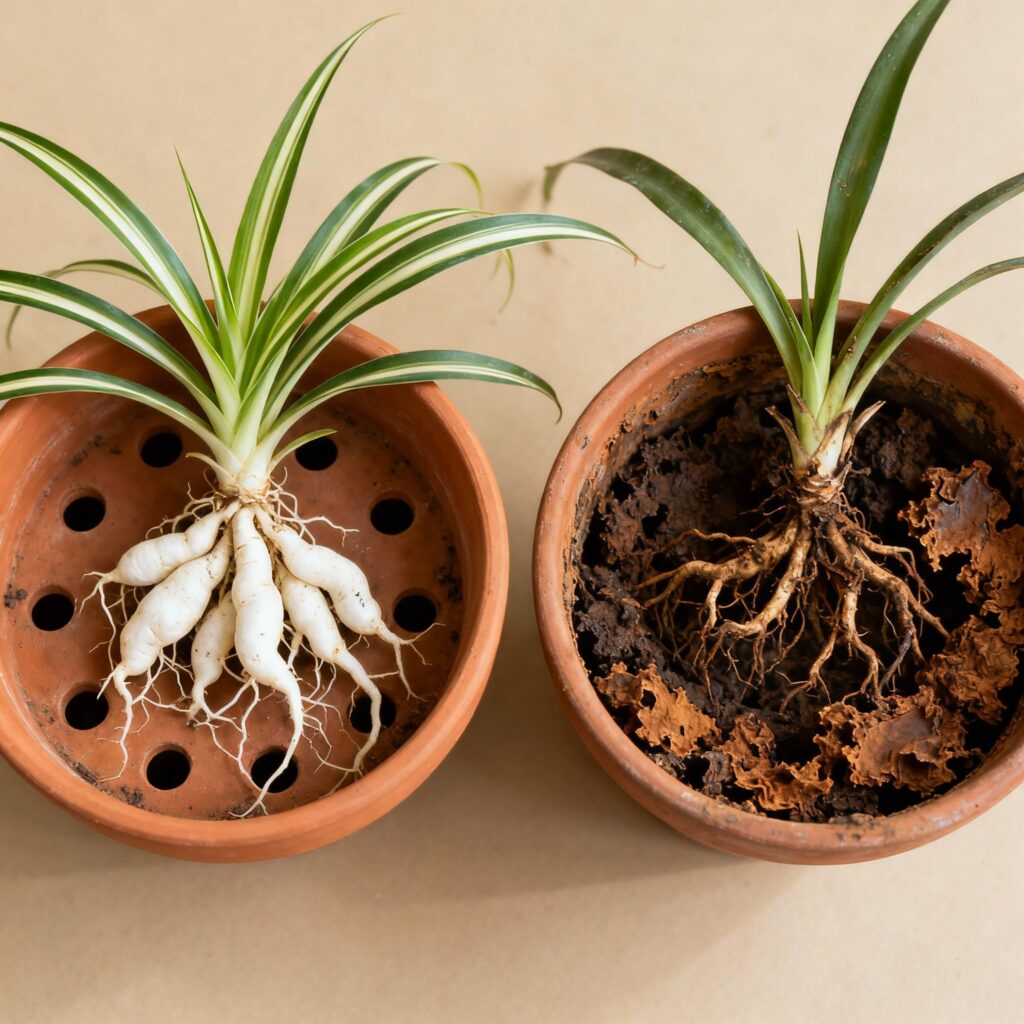 Spider plant overwatered vs underwatered
