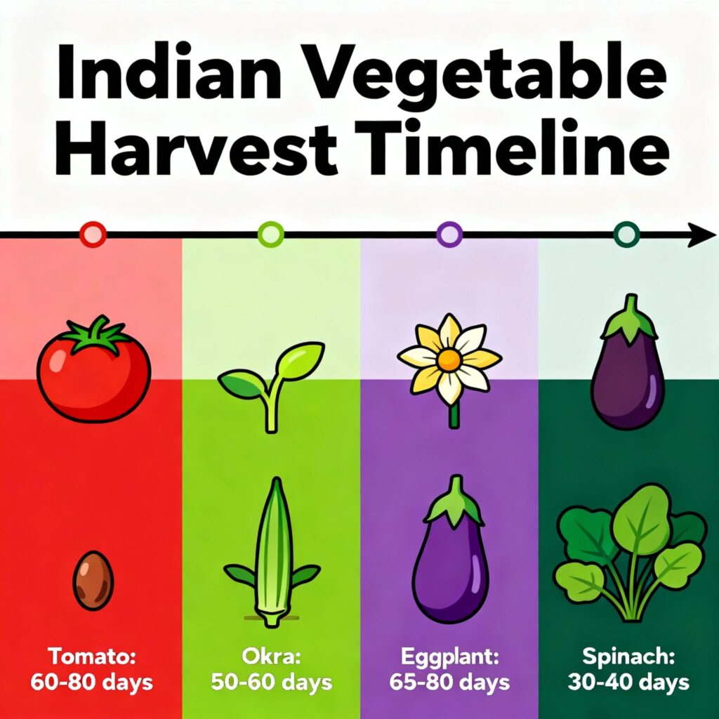 Vegetable harvest timeline India